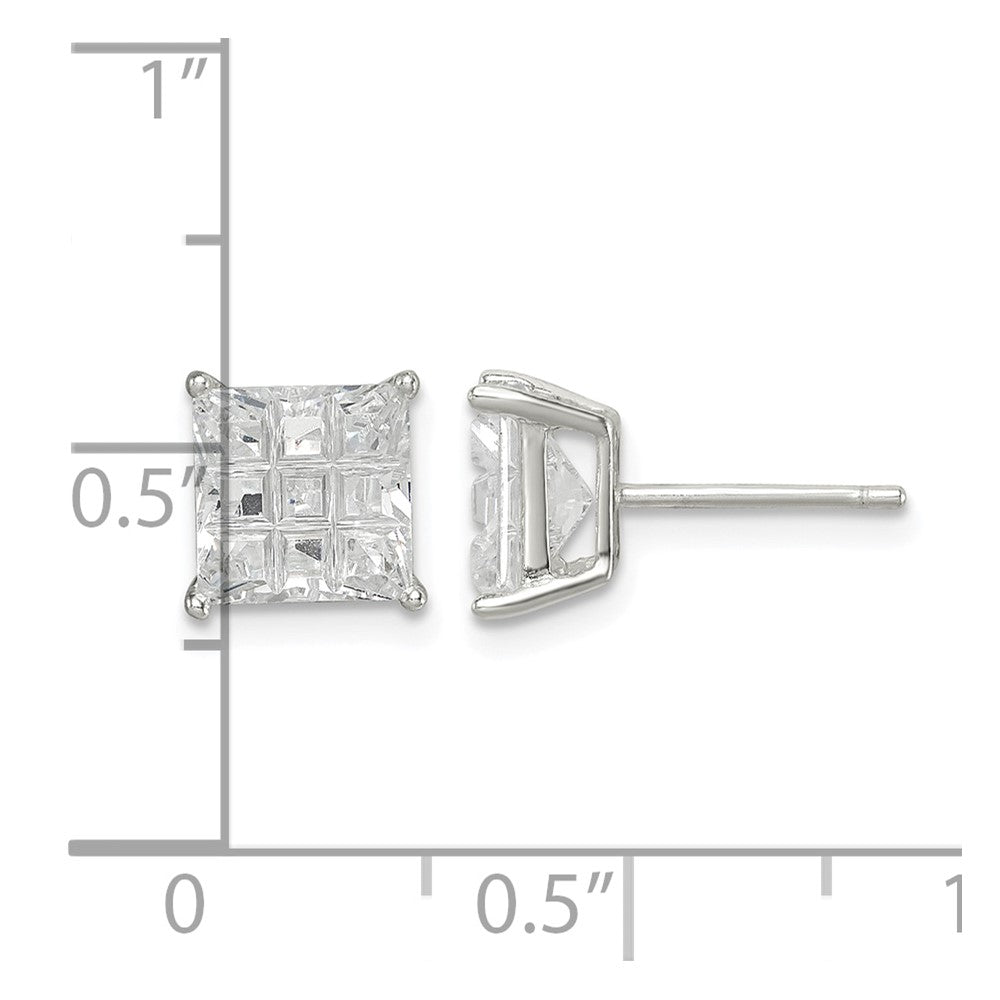 Sterling Silver 7mm Square Laser-cut CZ Basket Set Stud Earrings