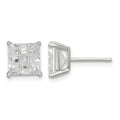 Sterling Silver 7mm Square Laser-cut CZ Basket Set Stud Earrings