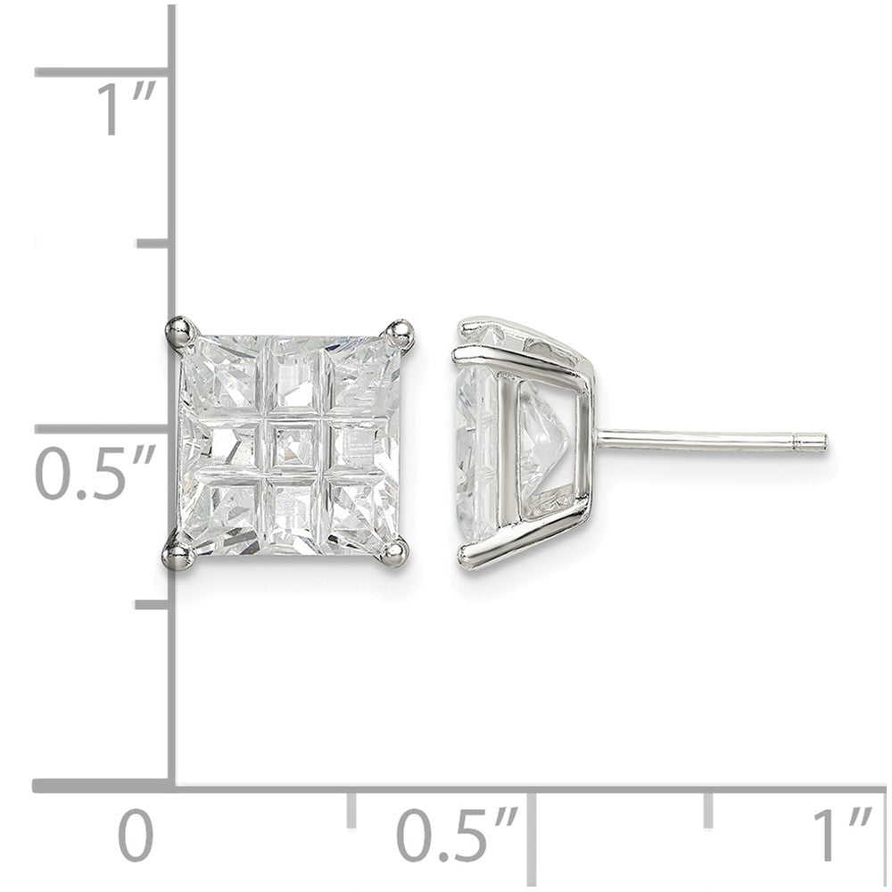 Sterling Silver 8mm Square Laser-cut CZ Basket Set Stud Earrings