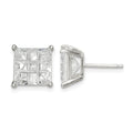 Sterling Silver 8mm Square Laser-cut CZ Basket Set Stud Earrings
