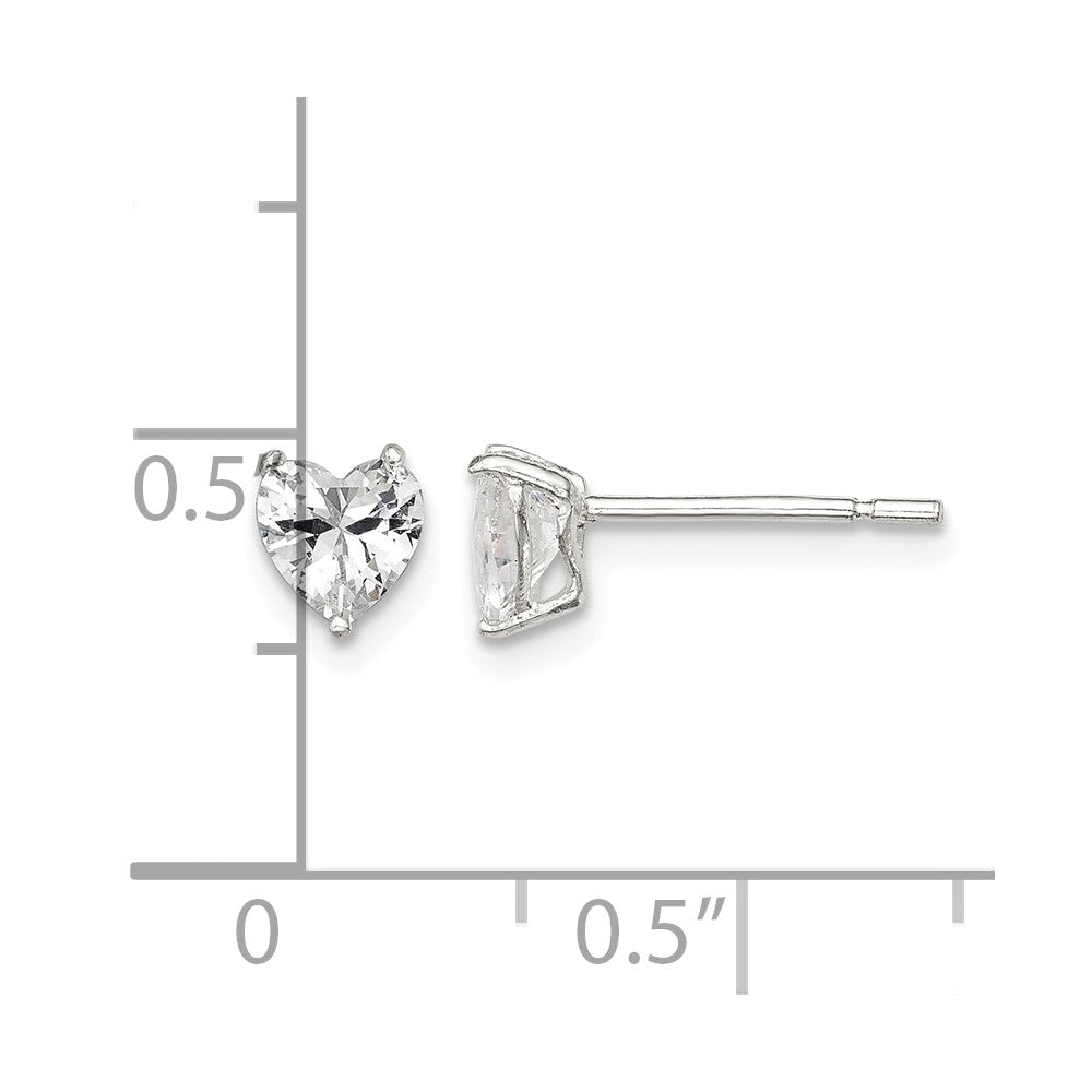 Sterling Silver Polished 5mm Heart 3 Prong Basket Set CZ Stud Earrings