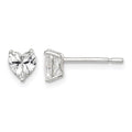 Sterling Silver Polished 5mm Heart 3 Prong Basket Set CZ Stud Earrings