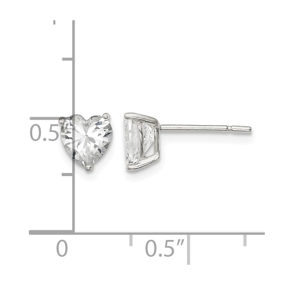 Sterling Silver Polished 6mm Heart 3 Prong Basket Set CZ Stud Earrings