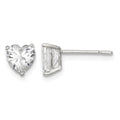 Sterling Silver Polished 6mm Heart 3 Prong Basket Set CZ Stud Earrings