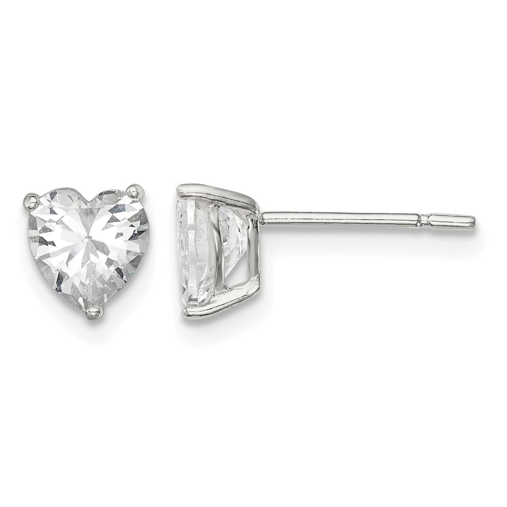 Sterling Silver Polished 6mm Heart 3 Prong Basket Set CZ Stud Earrings