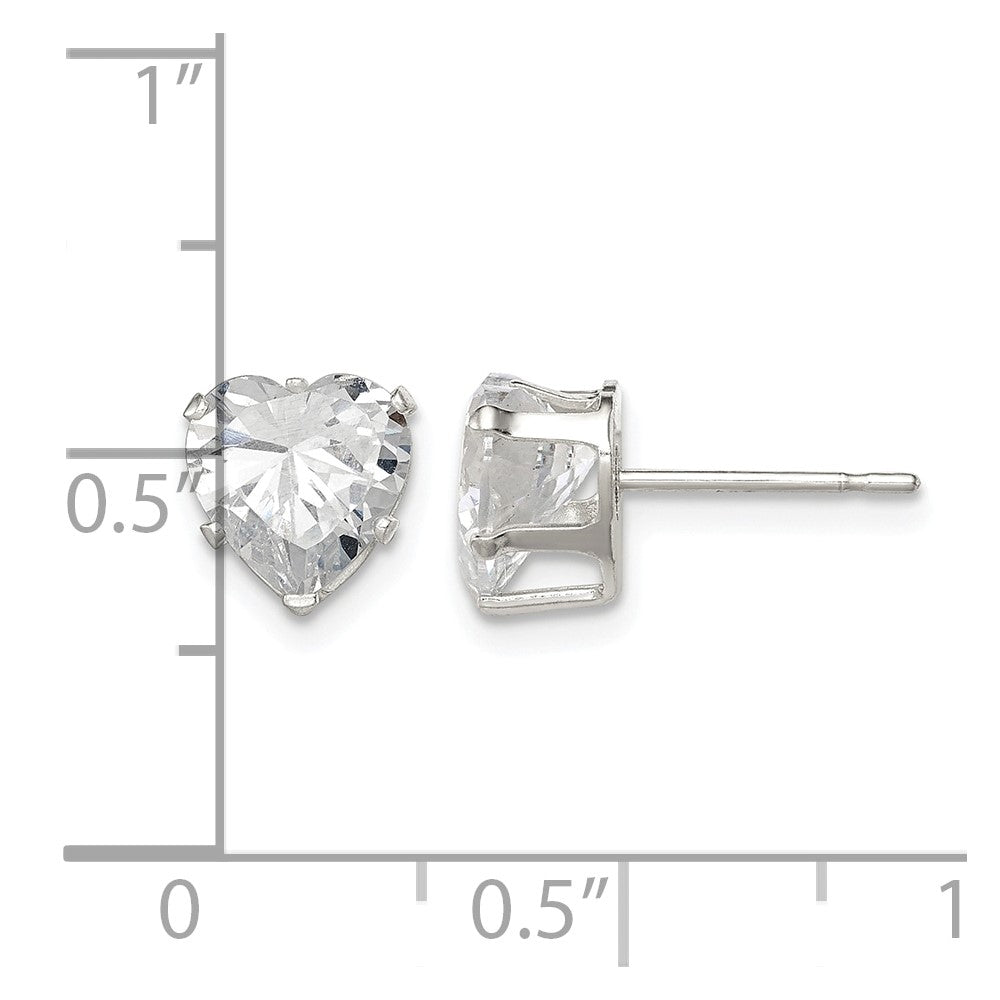 Sterling Silver Polished 7mm Heart Snap Set CZ Stud Earrings