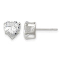 Sterling Silver Polished 7mm Heart Snap Set CZ Stud Earrings