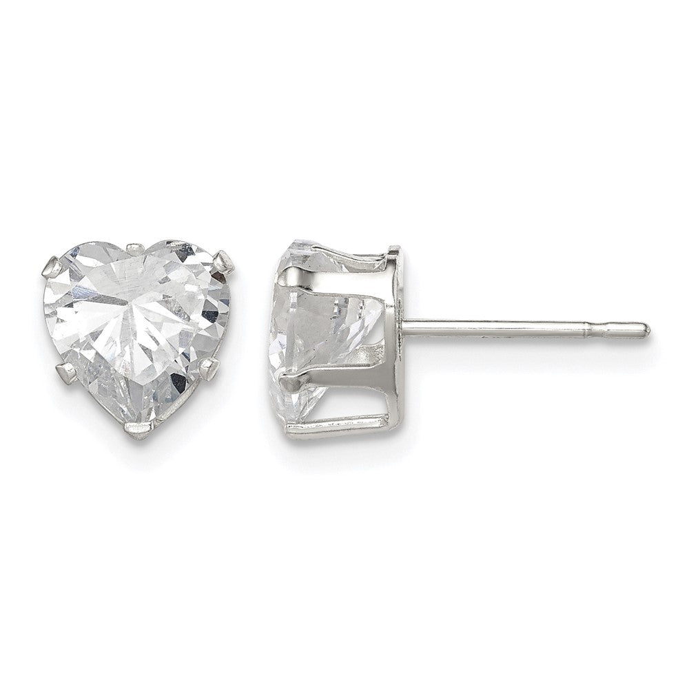 Sterling Silver Polished 7mm Heart Snap Set CZ Stud Earrings