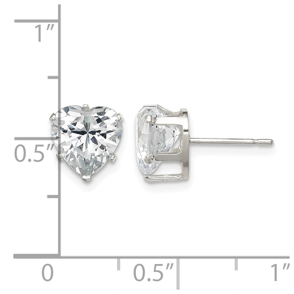 Sterling Silver Polished 8mm Heart Snap Set CZ Stud Earrings