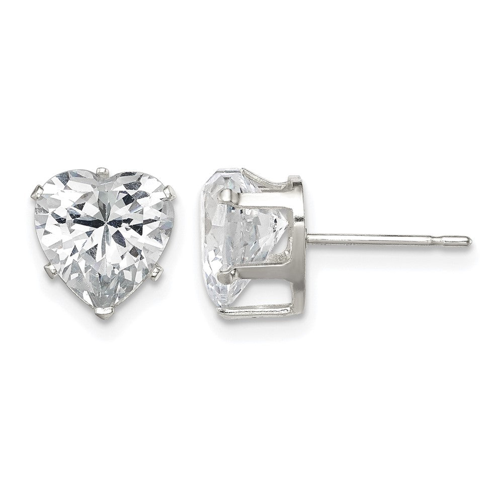 Sterling Silver Polished 8mm Heart Snap Set CZ Stud Earrings