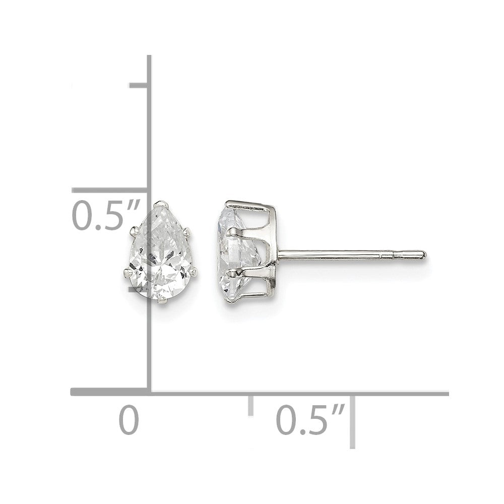 Sterling Silver Polished 6x4mm Pear Snap Set CZ Stud Earrings