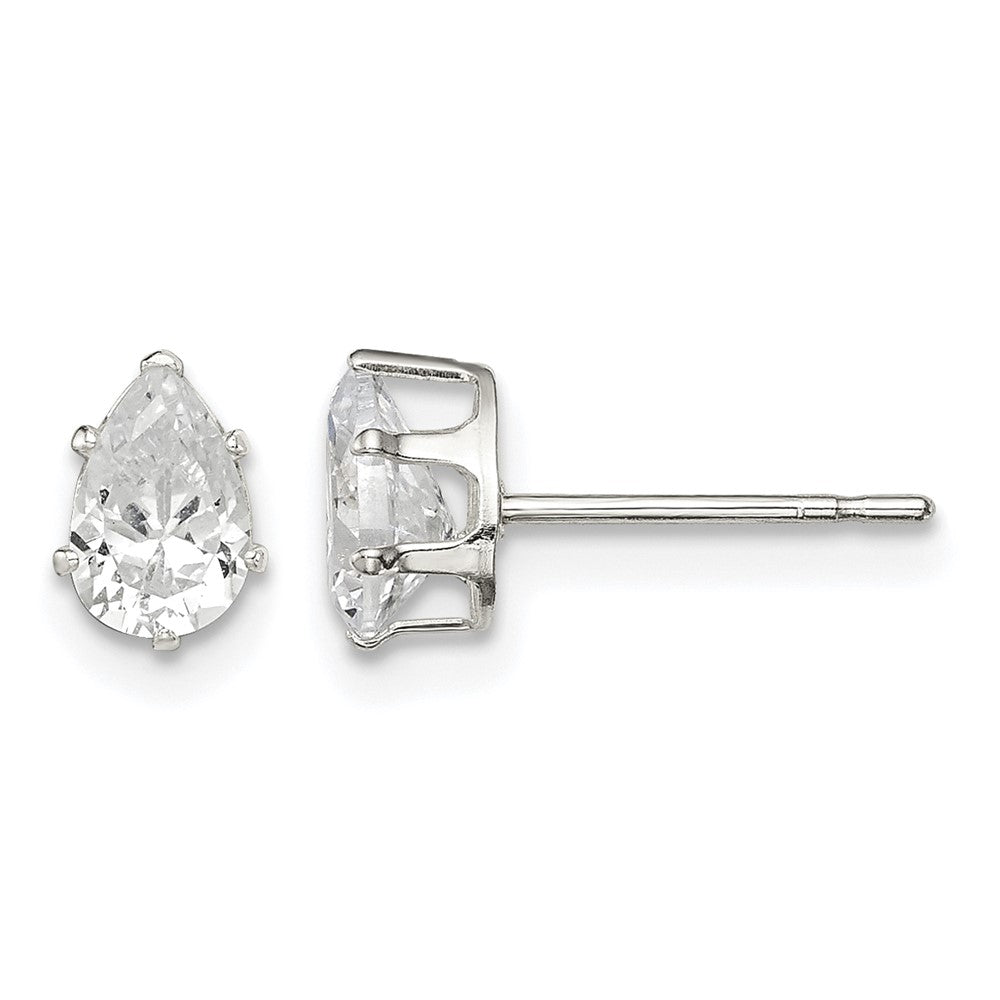 Sterling Silver Polished 6x4mm Pear Snap Set CZ Stud Earrings