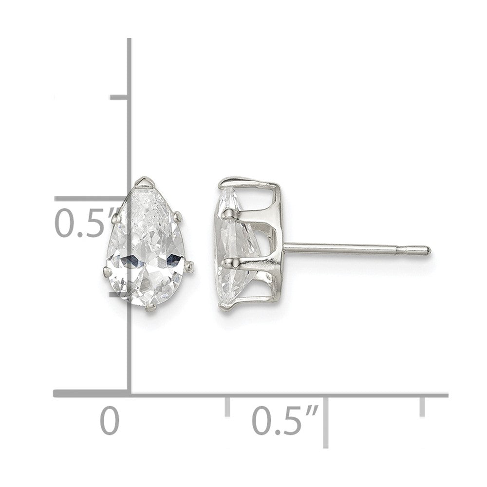 Sterling Silver Polished 8x5mm Pear Snap Set CZ Stud Earrings