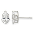 Sterling Silver Polished 8x5mm Pear Snap Set CZ Stud Earrings