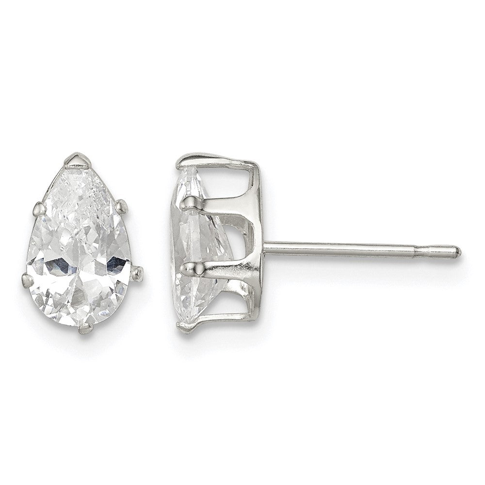 Sterling Silver Polished 8x5mm Pear Snap Set CZ Stud Earrings