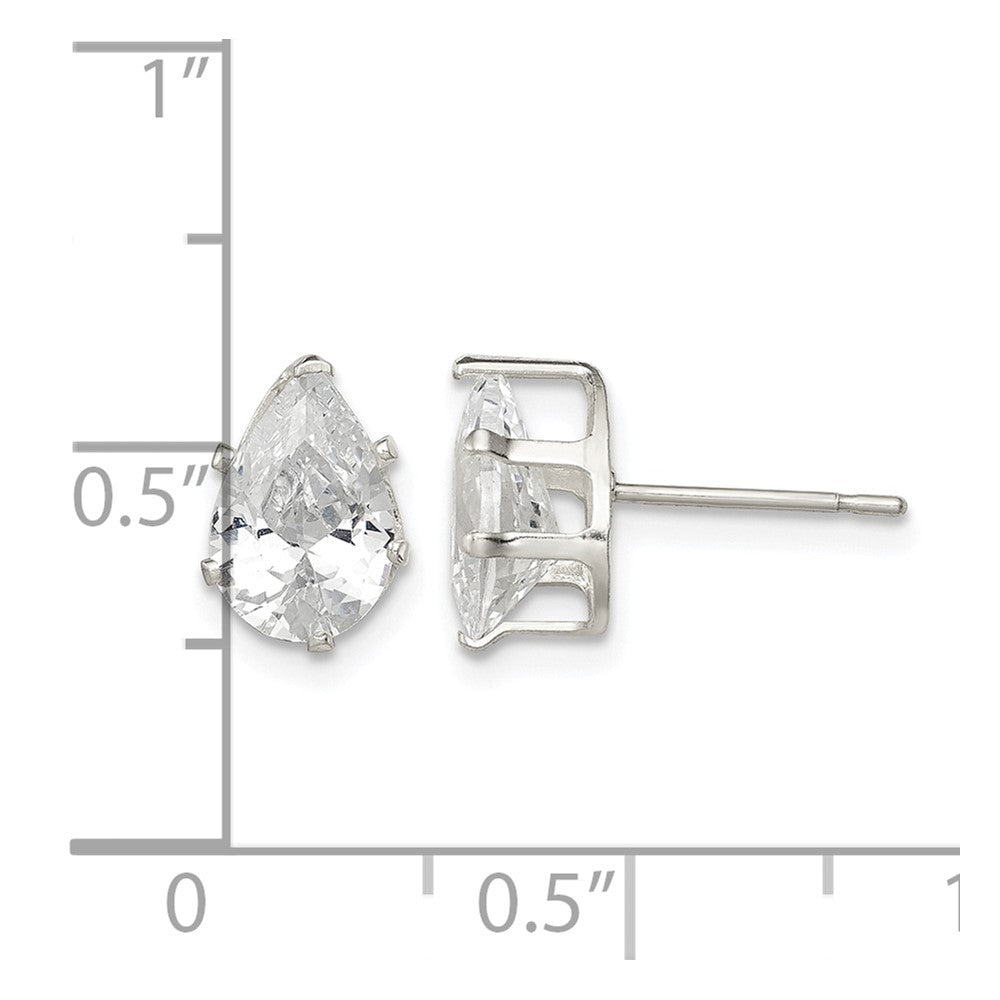 Sterling Silver Polished 9x6mm Pear Snap Set CZ Stud Earrings
