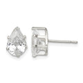 Sterling Silver Polished 9x6mm Pear Snap Set CZ Stud Earrings