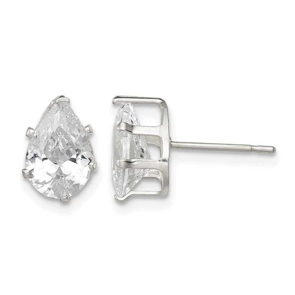 Sterling Silver Polished 9x6mm Pear Snap Set CZ Stud Earrings