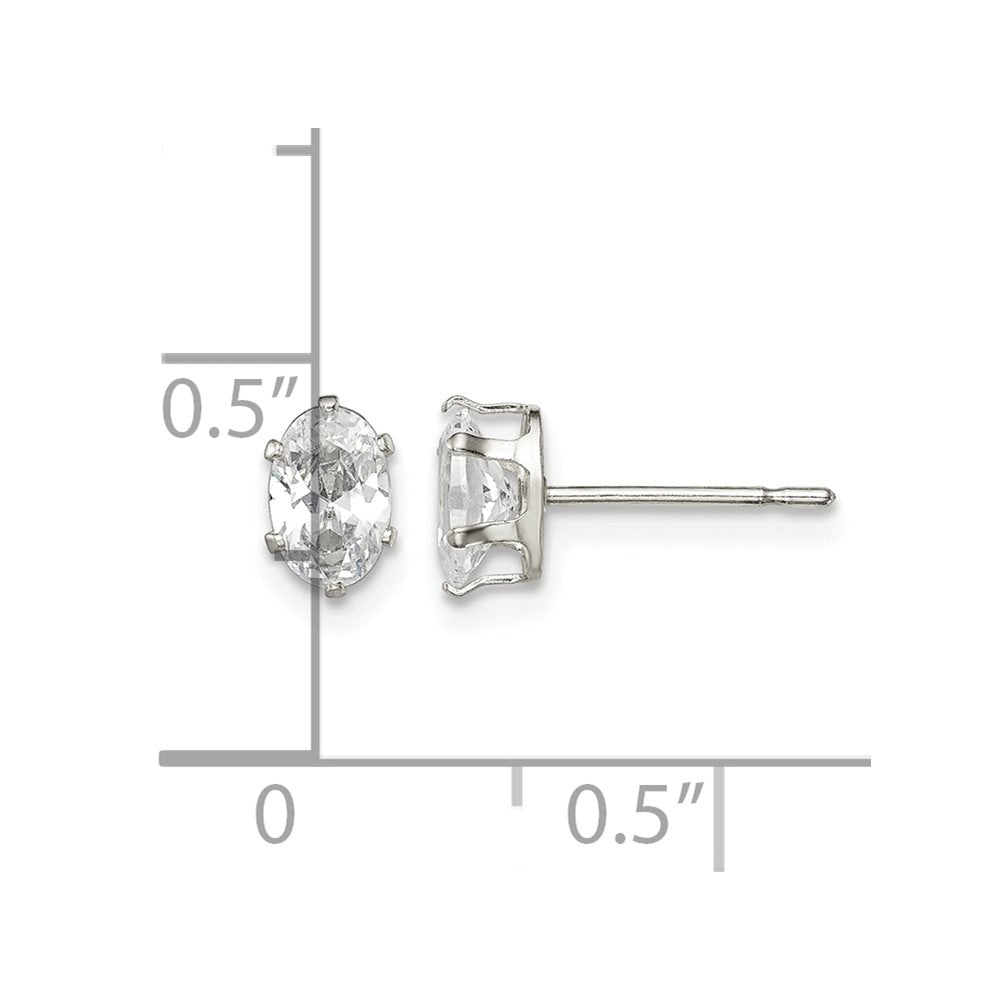 Sterling Silver Polished 6x4mm Oval Snap Set CZ Stud Earrings