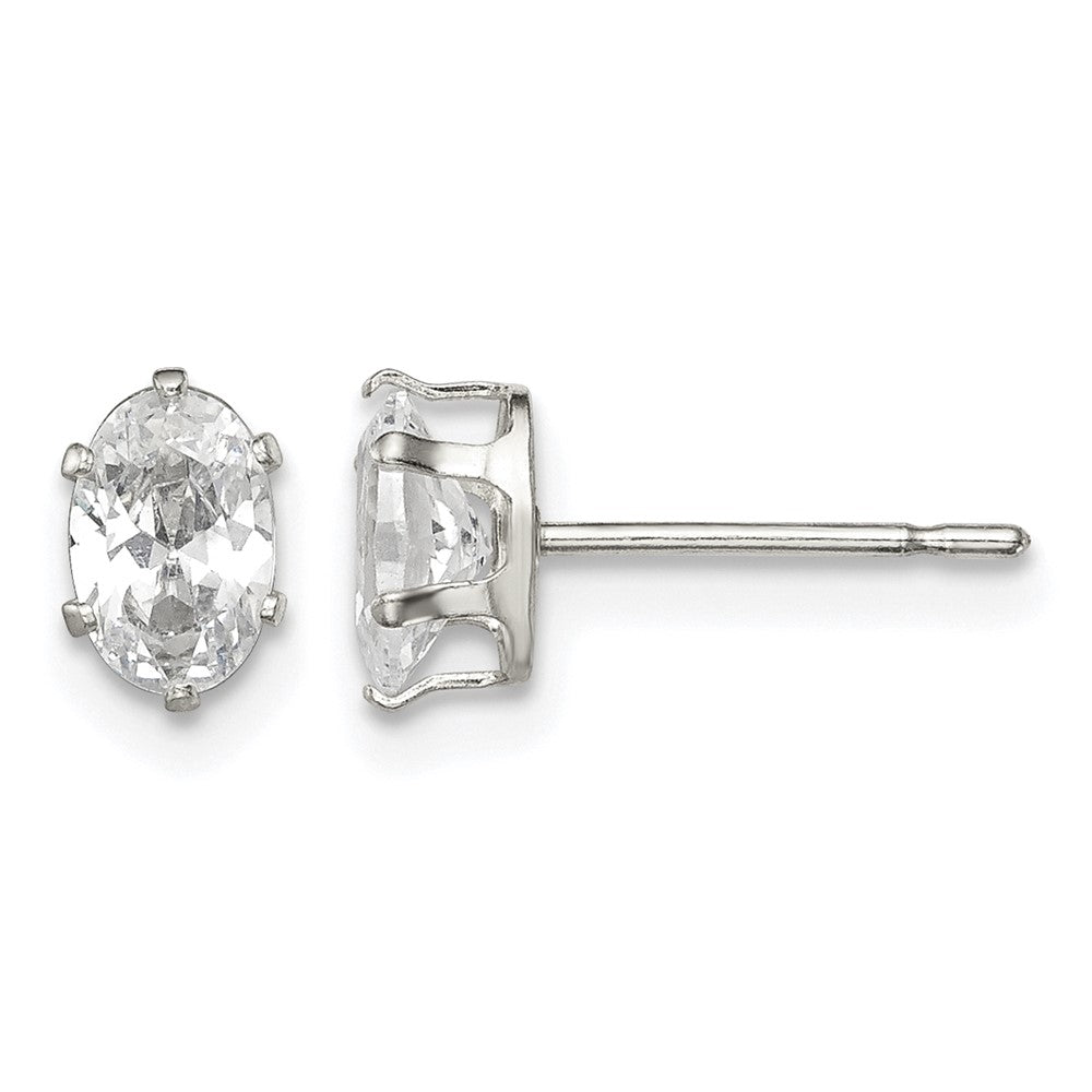 Sterling Silver Polished 6x4mm Oval Snap Set CZ Stud Earrings