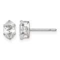 Sterling Silver Polished 6x4mm Oval Snap Set CZ Stud Earrings