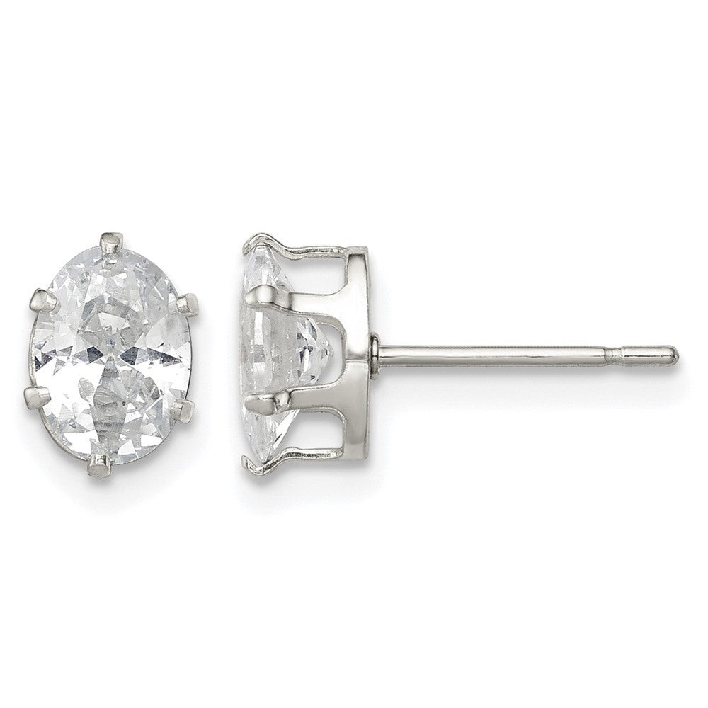 Sterling Silver Polished 7x5mm Oval Snap Set CZ Stud Earrings