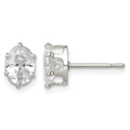 Sterling Silver Polished 7x5mm Oval Snap Set CZ Stud Earrings