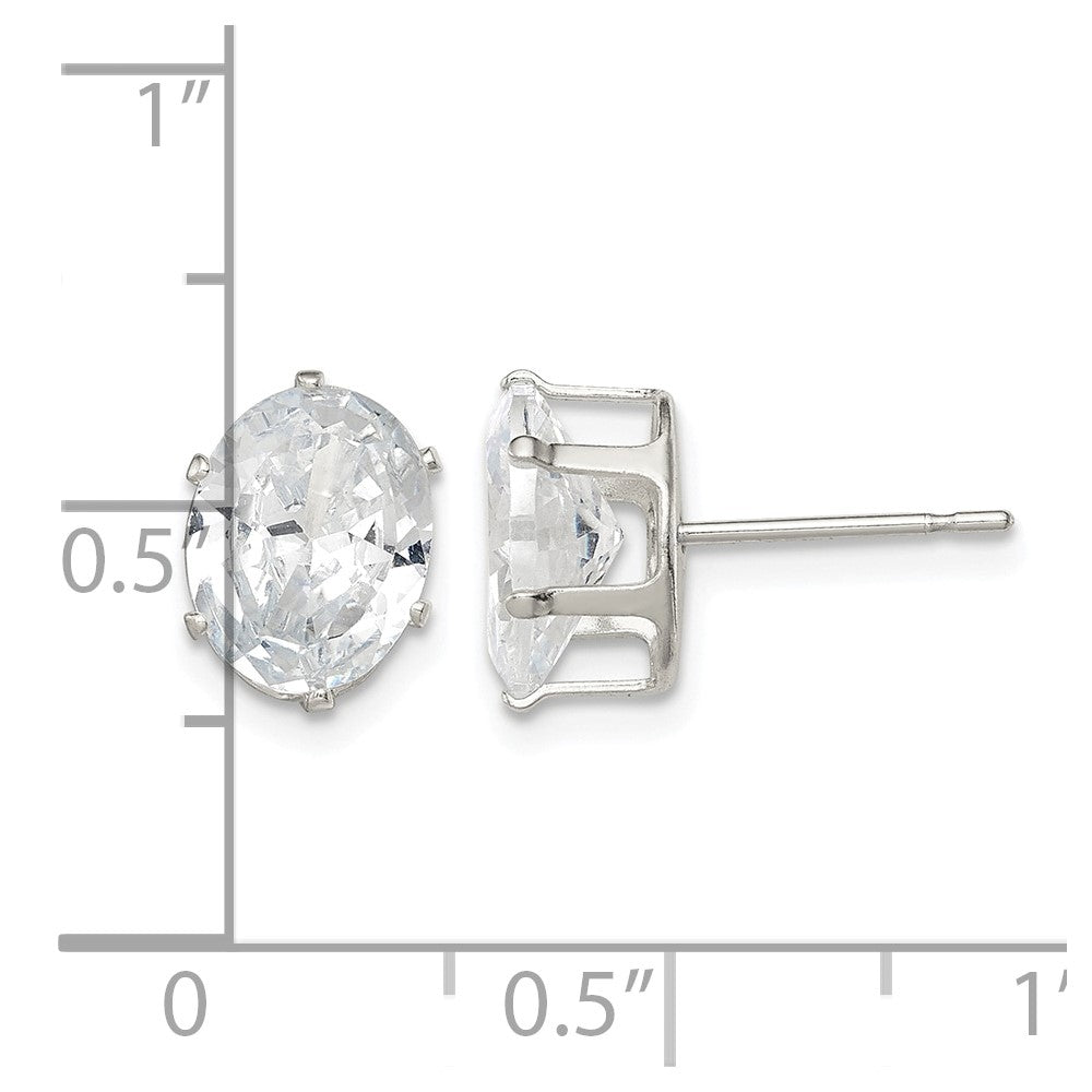 Sterling Silver Polished 9x7mm Oval Snap Set CZ Stud Earrings