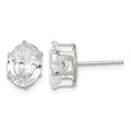 Sterling Silver Polished 9x7mm Oval Snap Set CZ Stud Earrings