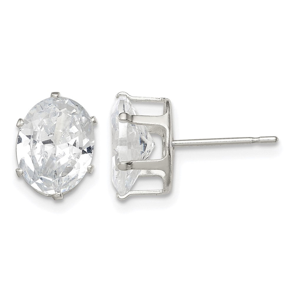 Sterling Silver Polished 9x7mm Oval Snap Set CZ Stud Earrings