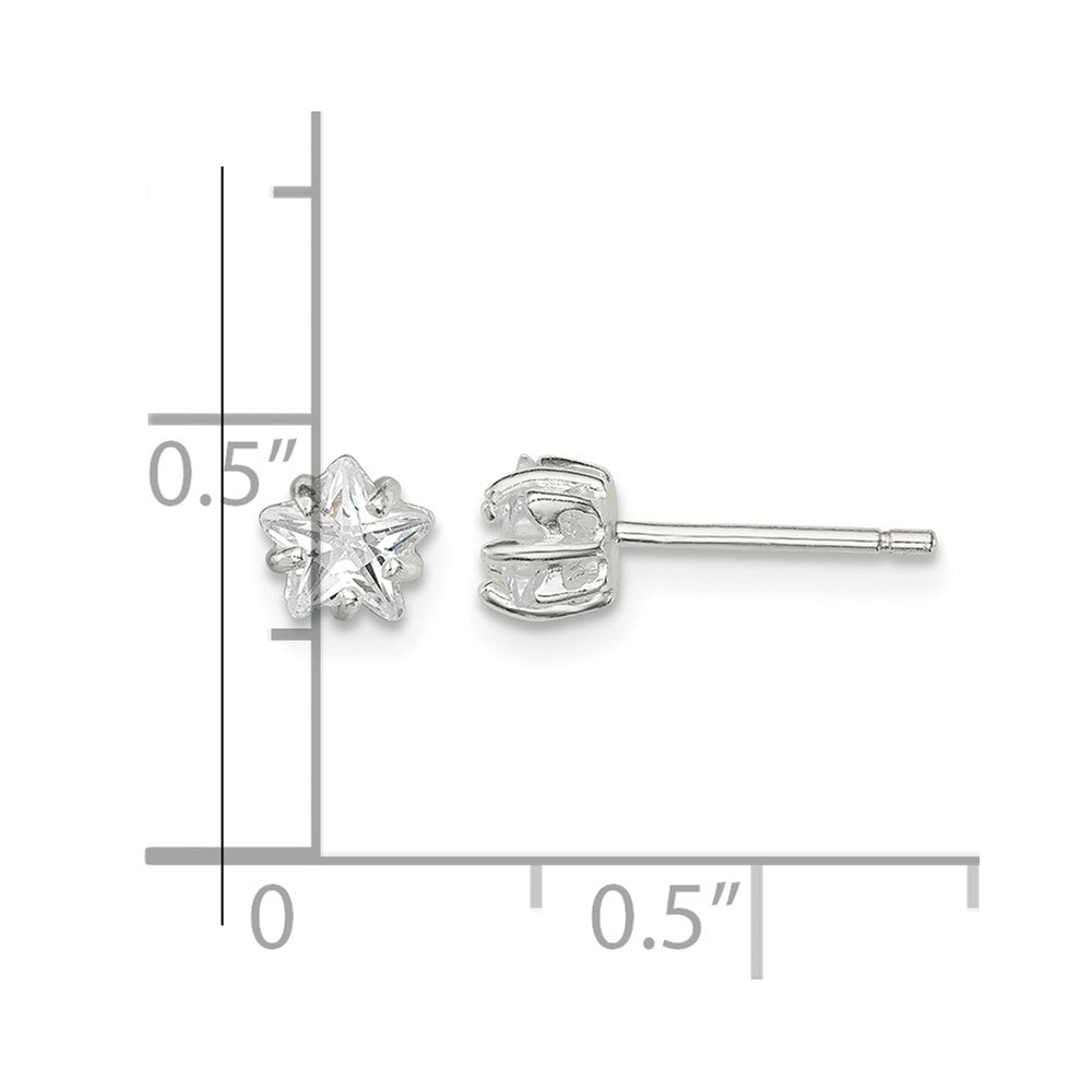 Sterling Silver Polished 5mm Star Basket Set CZ Stud Earrings