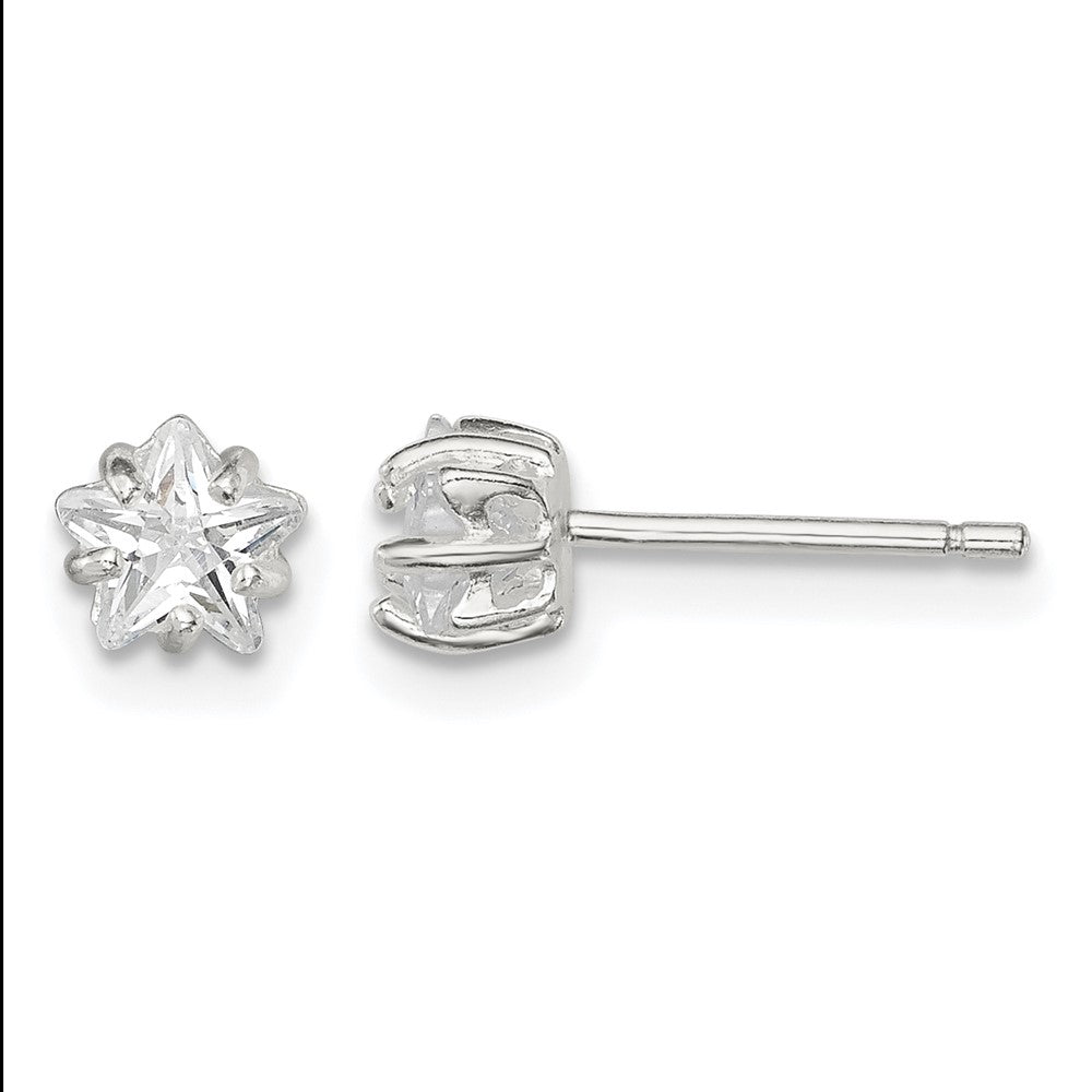 Sterling Silver Polished 5mm Star Basket Set CZ Stud Earrings
