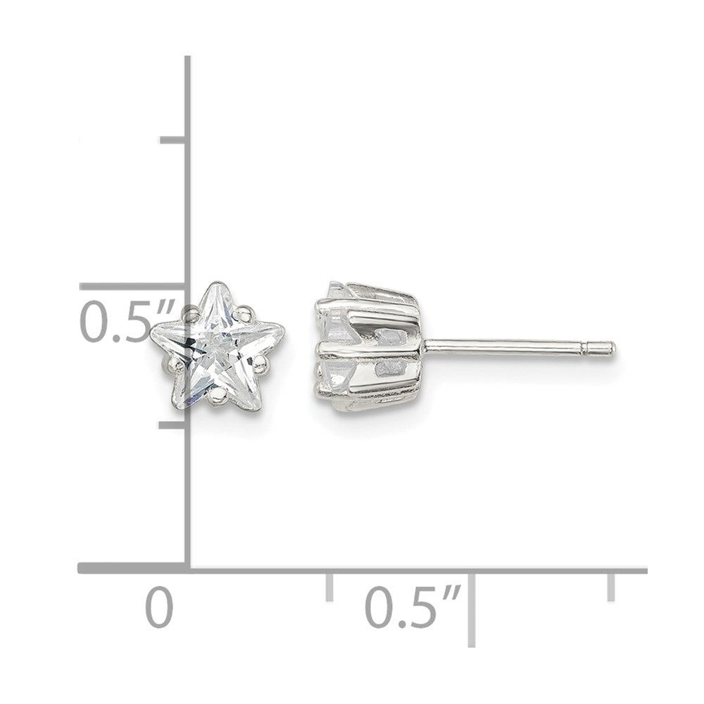 Sterling Silver Polished 6mm Star Basket Set CZ Stud Earrings