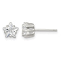 Sterling Silver Polished 6mm Star Basket Set CZ Stud Earrings