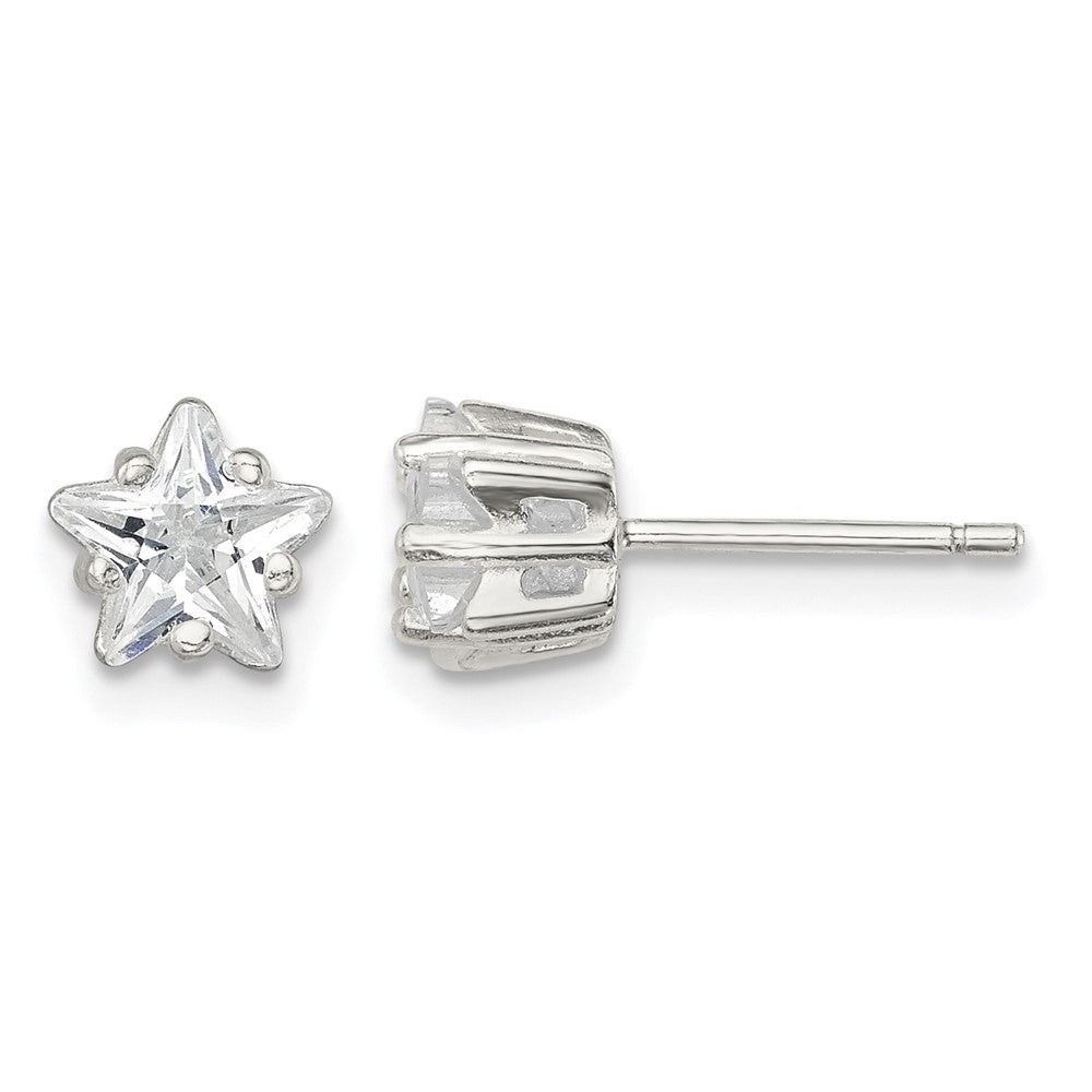 Sterling Silver Polished 6mm Star Basket Set CZ Stud Earrings