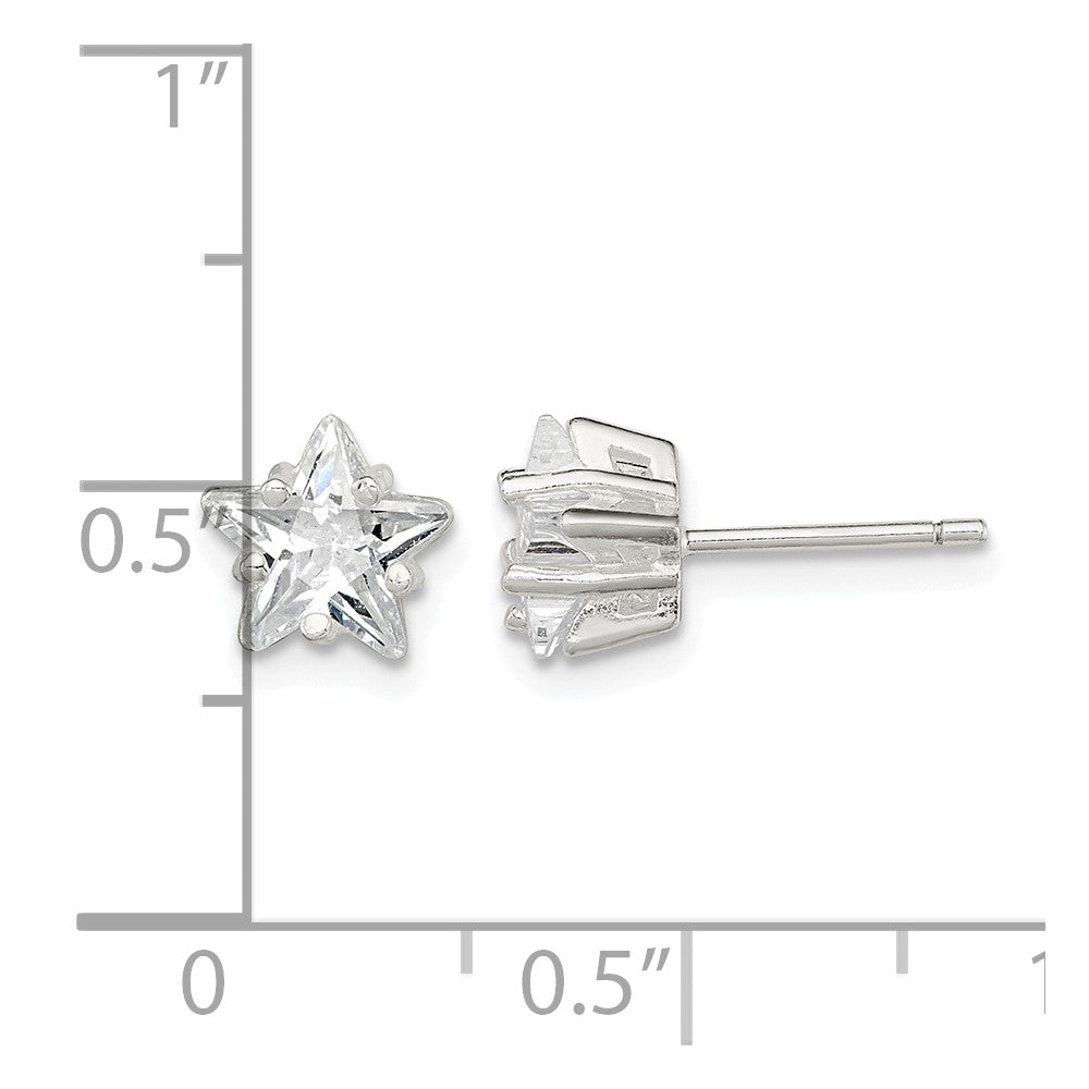 Sterling Silver Polished 7mm Star Basket Set CZ Stud Earrings