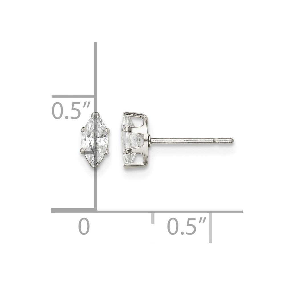 Sterling Silver Polished 6x3mm Marquise Snap Set CZ Stud Earrings