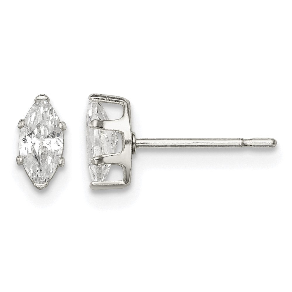 Sterling Silver Polished 6x3mm Marquise Snap Set CZ Stud Earrings