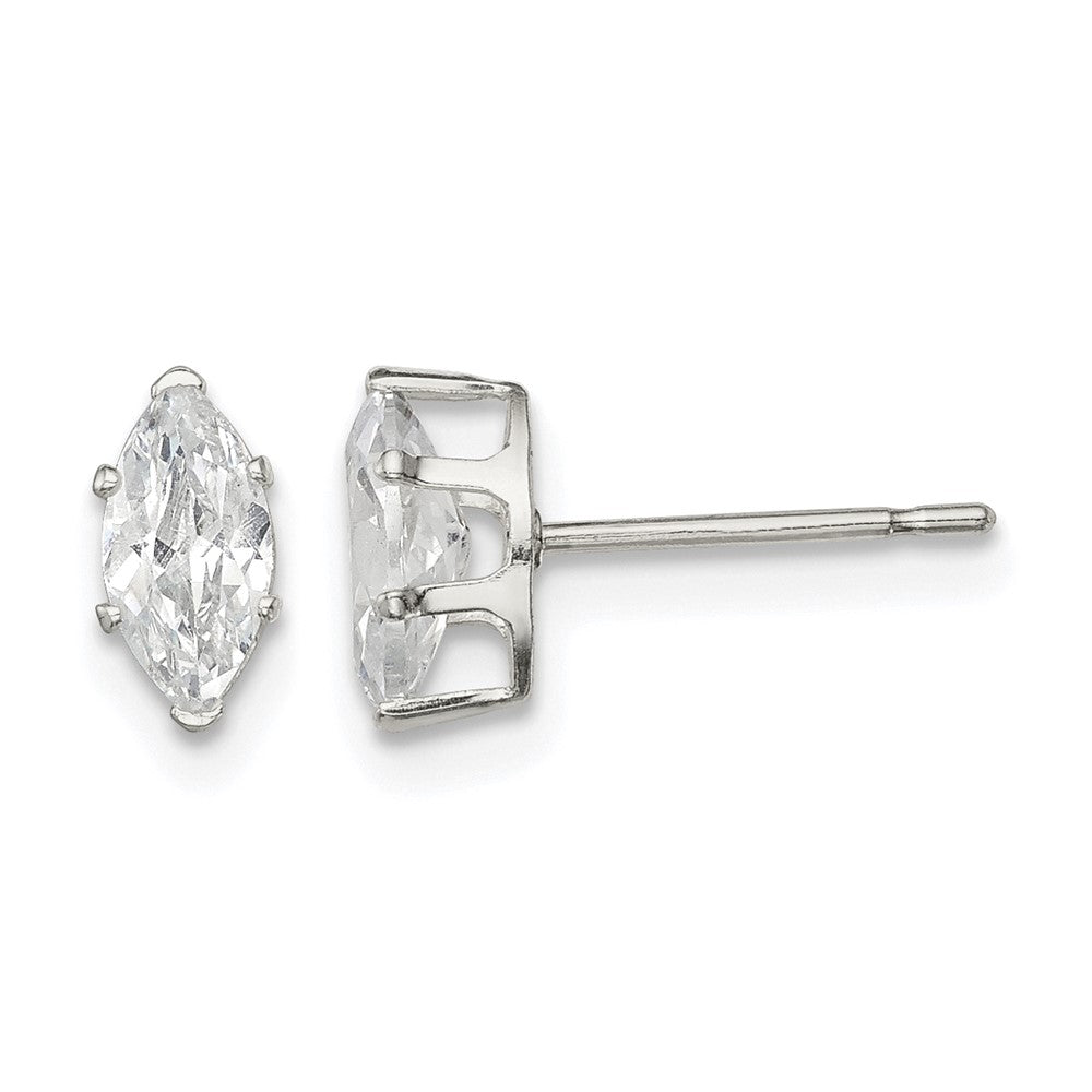 Sterling Silver Polished 7x3.5mm Marquise Snap Set CZ Stud Earrings