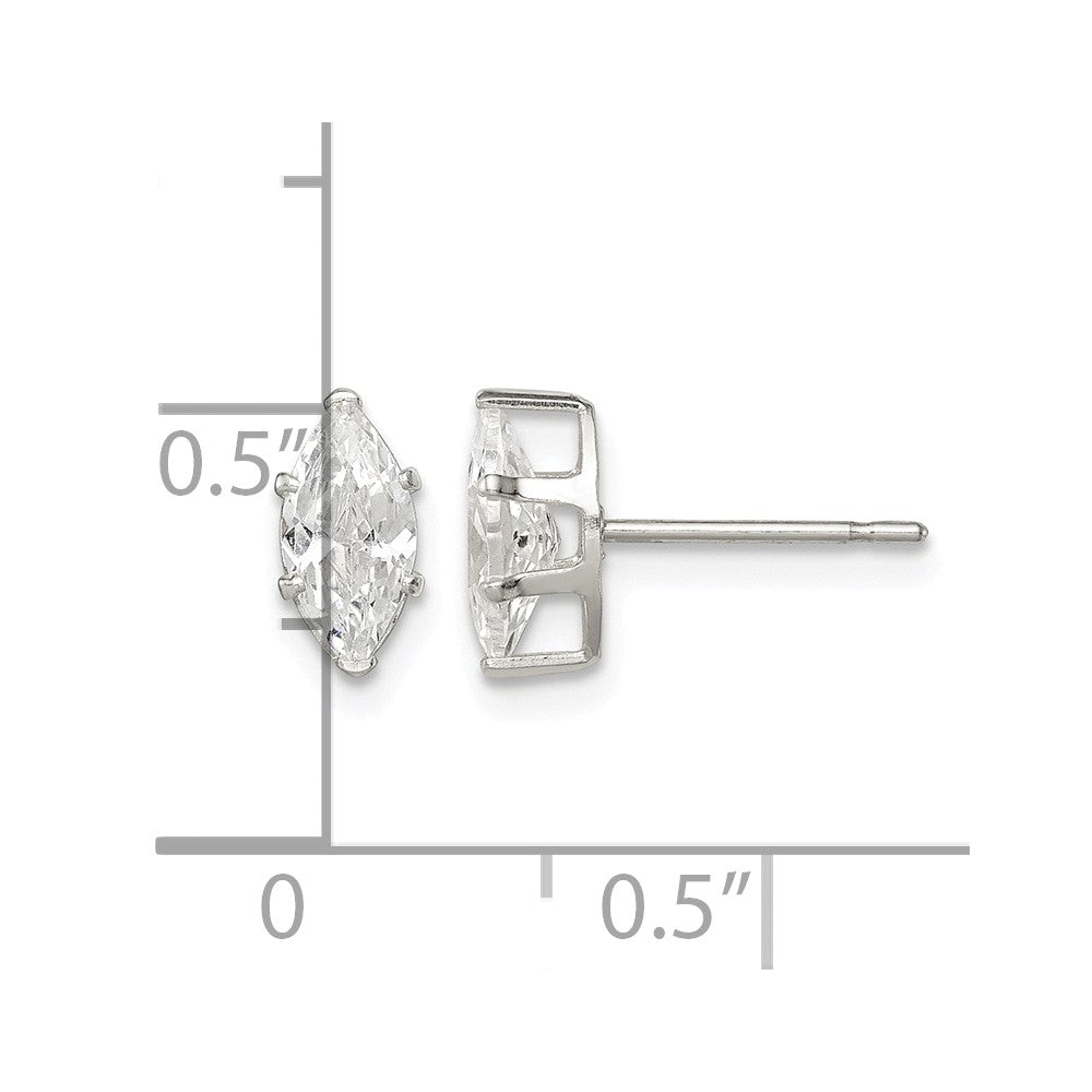 Sterling Silver Polished 8x4mm Marquise Snap Set CZ Stud Earrings