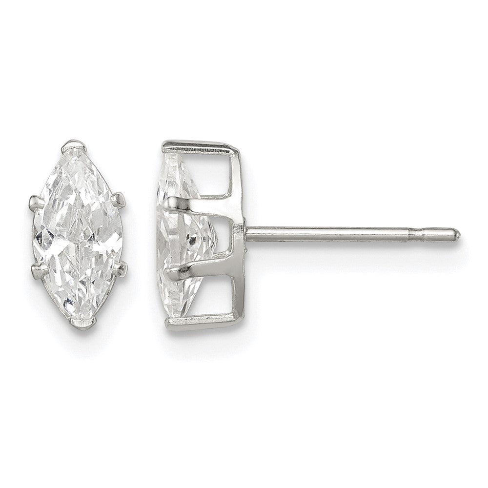 Sterling Silver Polished 8x4mm Marquise Snap Set CZ Stud Earrings