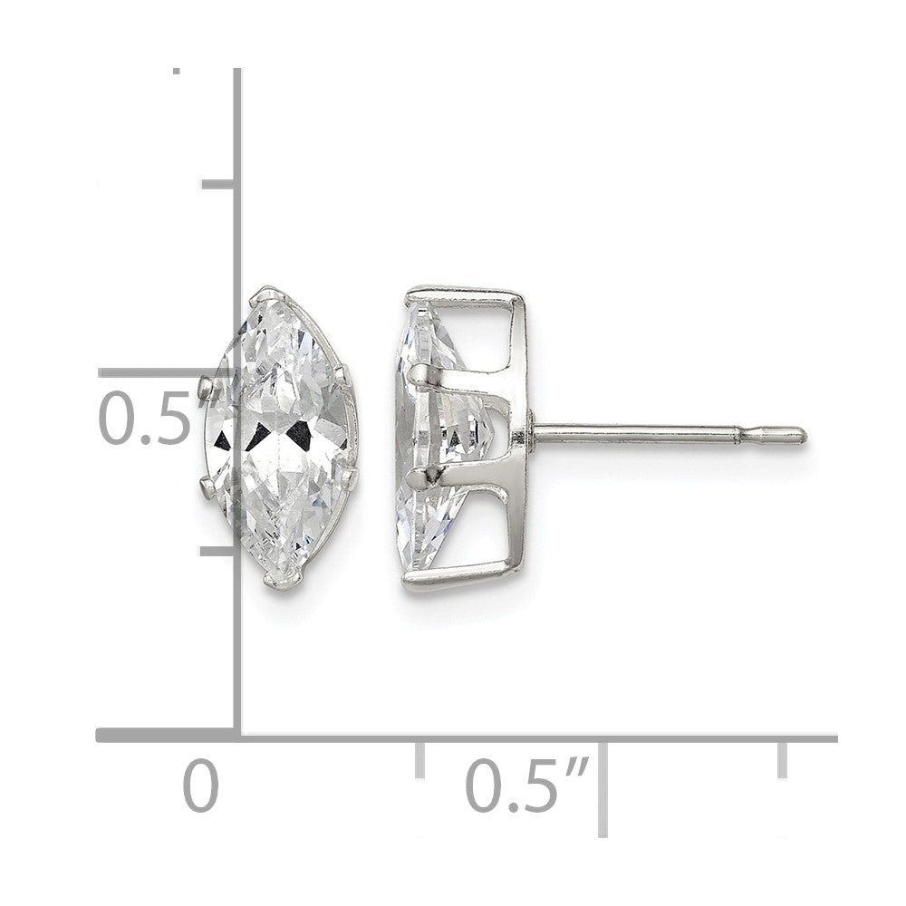 Sterling Silver Polished 10x5mm Marquise Snap Set CZ Stud Earrings