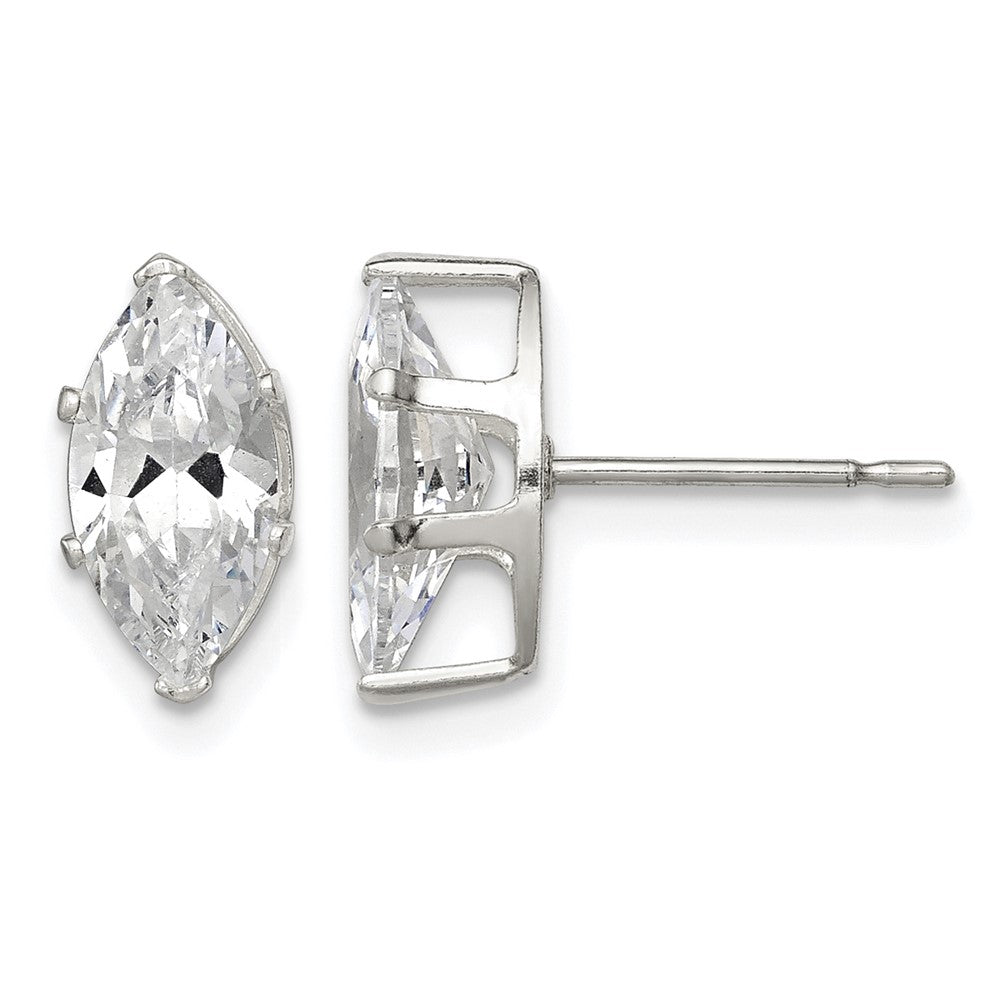 Sterling Silver Polished 10x5mm Marquise Snap Set CZ Stud Earrings