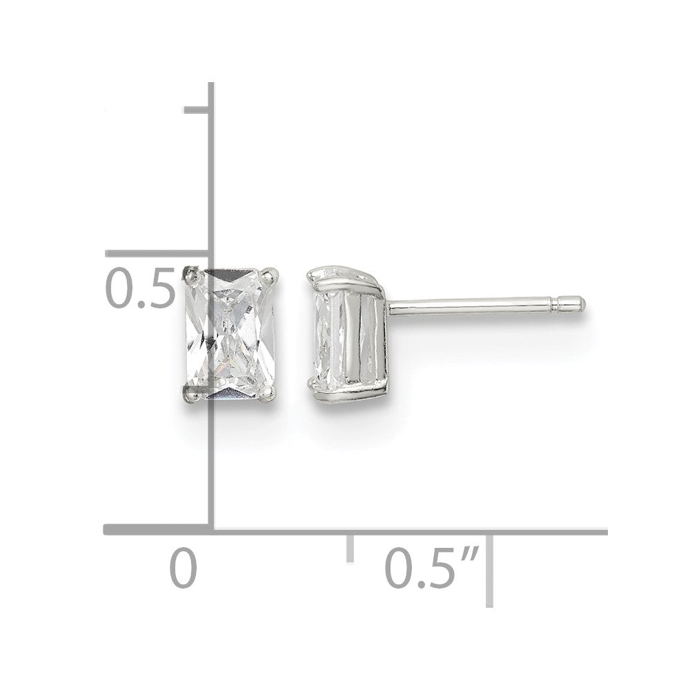 Sterling Silver Polished Emerald-cut 6x4mm Basket Set CZ Stud Earrings