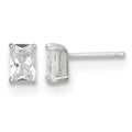 Sterling Silver Polished Emerald-cut 6x4mm Basket Set CZ Stud Earrings