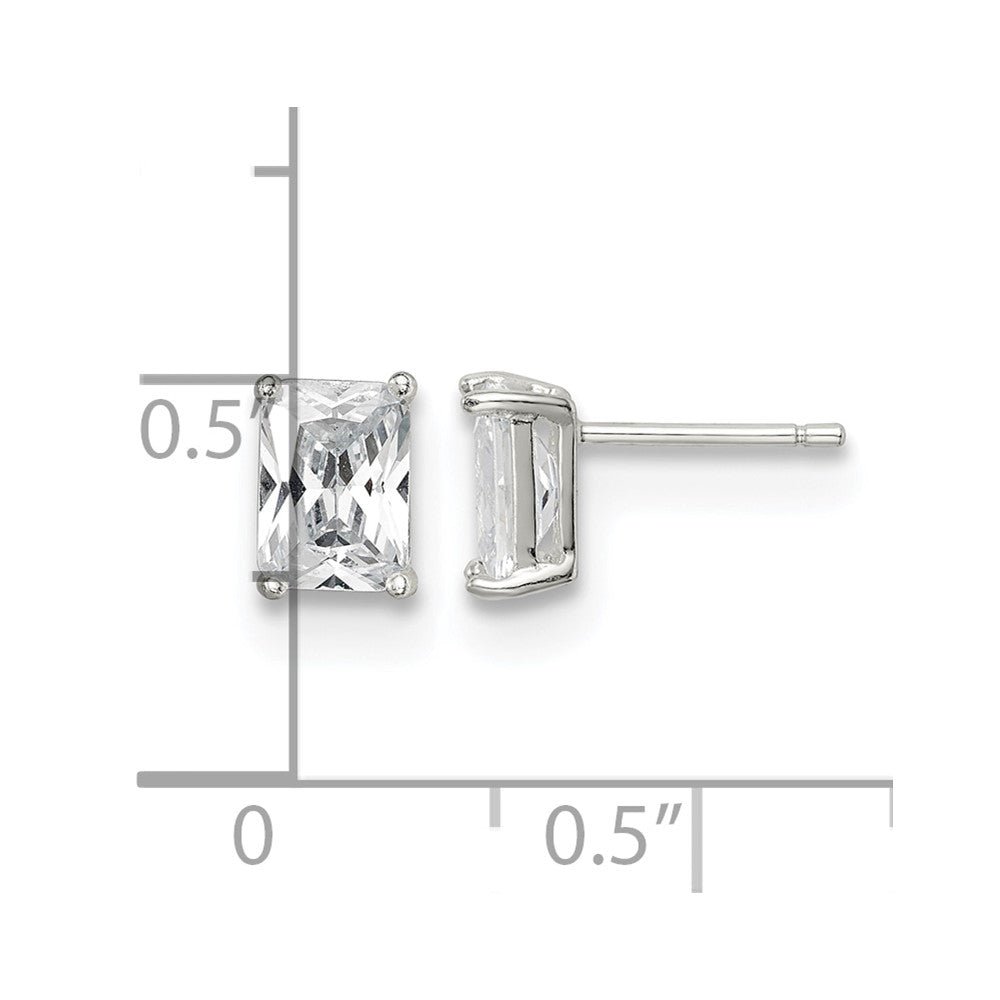 Sterling Silver Polished Emerald-cut 7x5mm Basket Set CZ Stud Earrings
