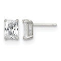 Sterling Silver Polished Emerald-cut 7x5mm Basket Set CZ Stud Earrings