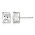 Sterling Silver Polished Emerald-cut 8x6mm Basket Set CZ Stud Earrings