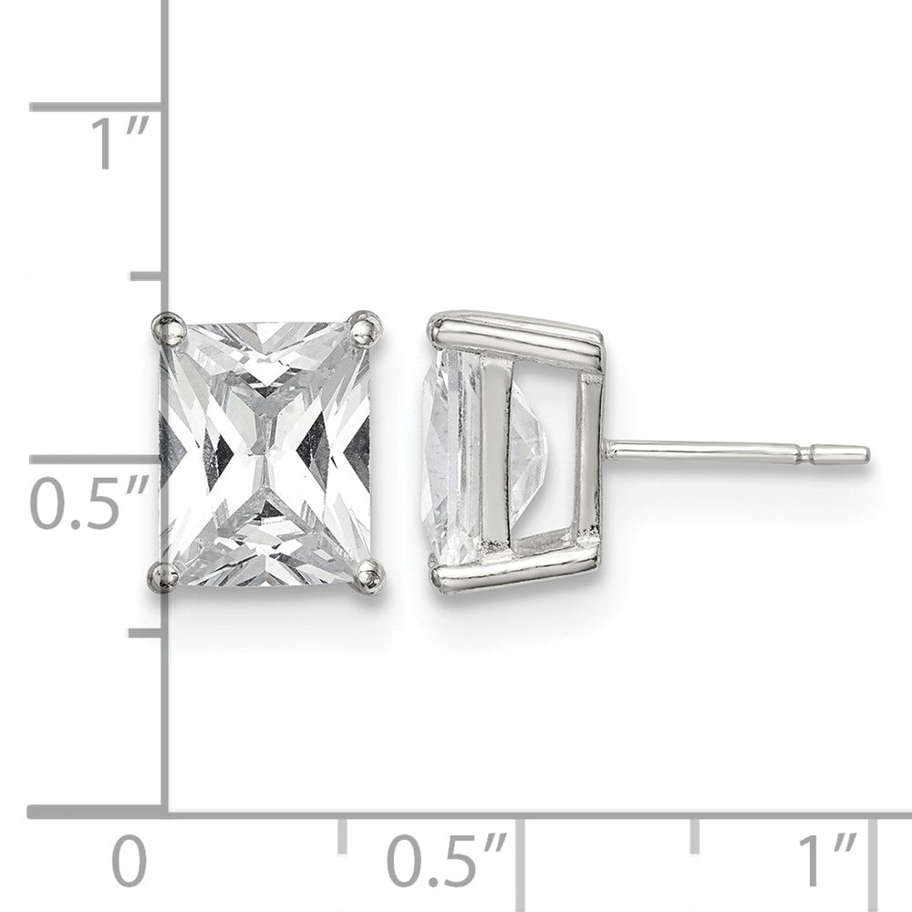 Sterling Silver Polished Emerald-cut 10x8mm Basket Set CZ Stud Earrings