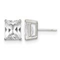 Sterling Silver Polished Emerald-cut 10x8mm Basket Set CZ Stud Earrings